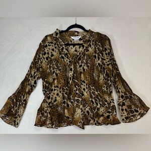 Allison Taylor Animal Print Blouse | XL Sheer Button Up Top Cheetah/leopard